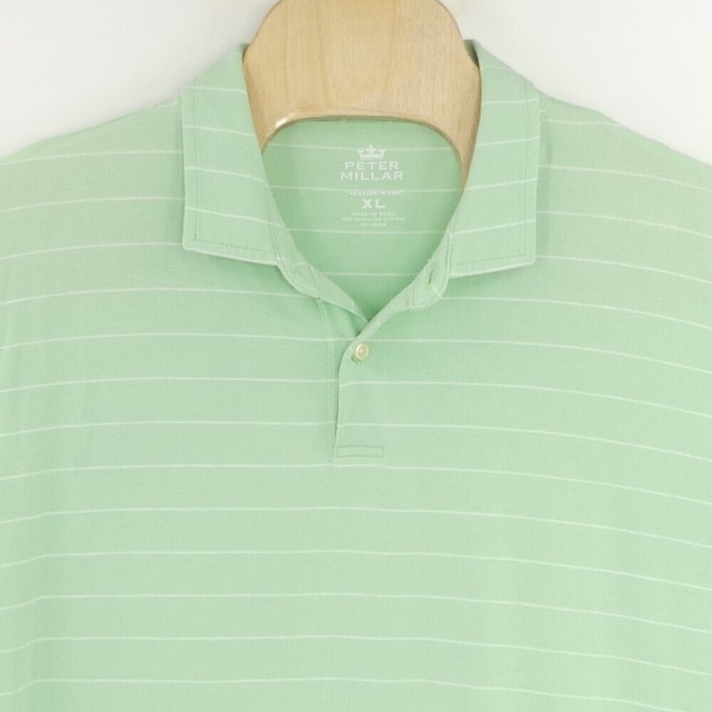 Peter MILLAR Seaside Wash Men's XL Green Striped Polo‎ Shirt No Embroidery